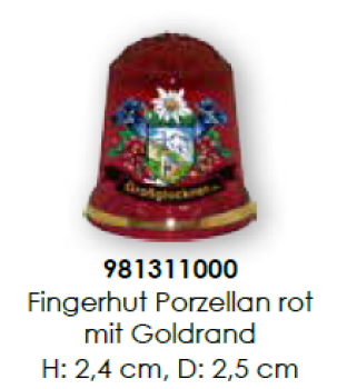 Fingerhut Porzellan rot m. Goldrand 2,4cm Motiv